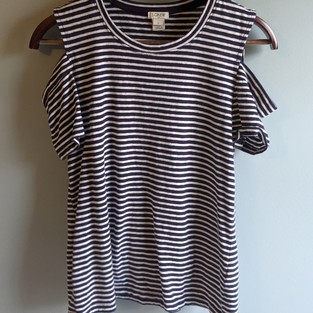 J. Crew Cold Shoulder Striped Top